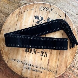 NEW Free People Black Suede Belt with Fringe 65”x3”